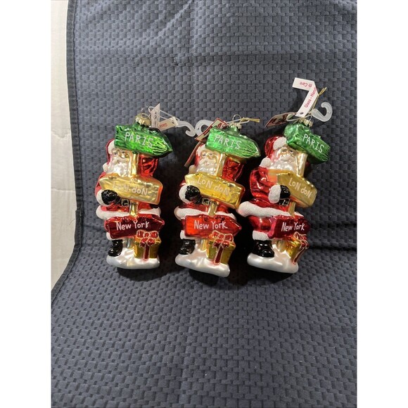 Holiday time  Santa Ornament Christmas Blown Glass Signs Of Cities Rare Gift - Picture 1 of 5